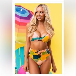Amber Multicolor Geo Print Ring Bikini